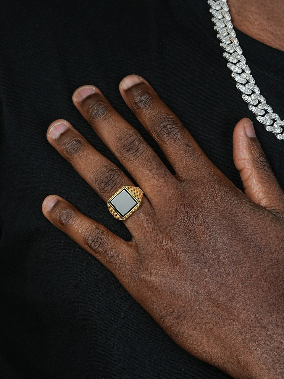 14k Gold Over Real Solid 925 Sterling Silver Black Onyx Pinky Ring