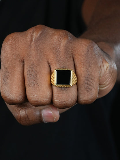 Mobster Ring - 14k Gold Vermeil 925 Silver - Genuine Black Onyx Stone