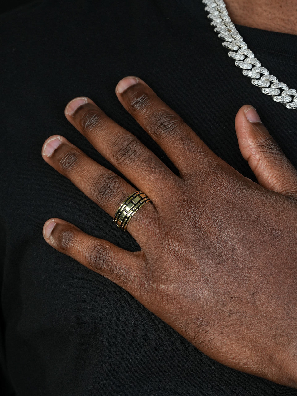 Brick Eternity Band Ring - 14k Gold Vermeil 925 Silver Oxidized - Plain