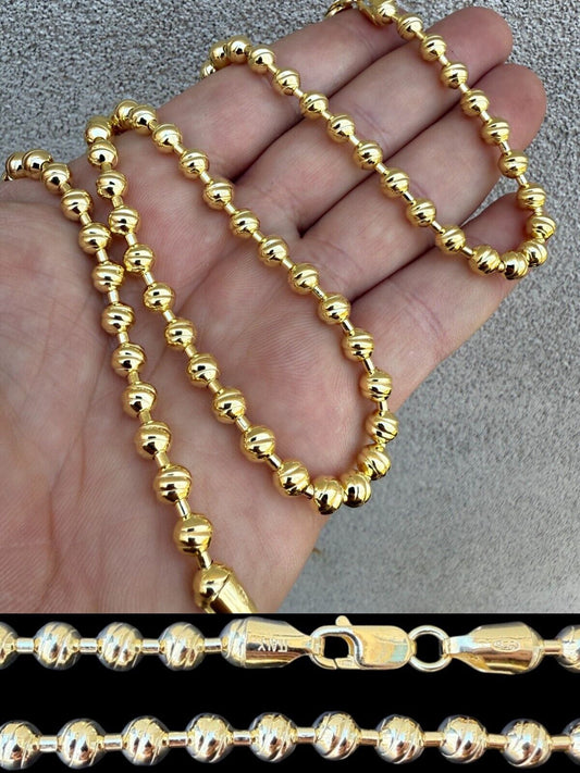 6mm Ball Bead Chain Moon Cut Dog Tag Mens Necklace 14k Gold Over 925 Silver Imported from eBay HarlemBling
