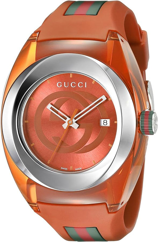 GUCCI XXL Sync SYNC Swiss Quartz Orange Rubber Watch 46 MM YA137108
