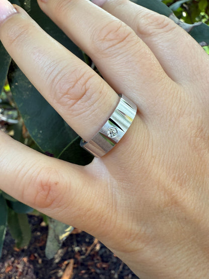 925 Sterling Silver Men's Ladies 6mm Wedding Band Ring W. Solitaire Moissanite Imported from eBay HarlemBling