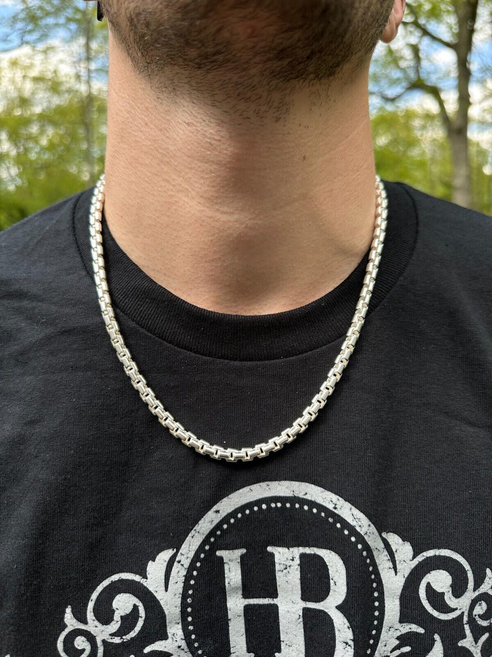 925 Sterling Silver 6mm Men's Rounded Rolo Hermes Link Chain
