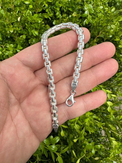 925 Sterling Silver 6mm Men's Rounded Rolo Hermes Link Chain Necklace Bracelet