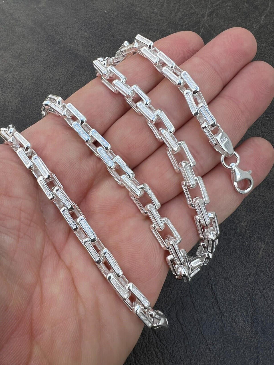 925 Sterling Silver 7.5mm Triangle Rolo Hermes Link Chain Necklace Or Bracelet