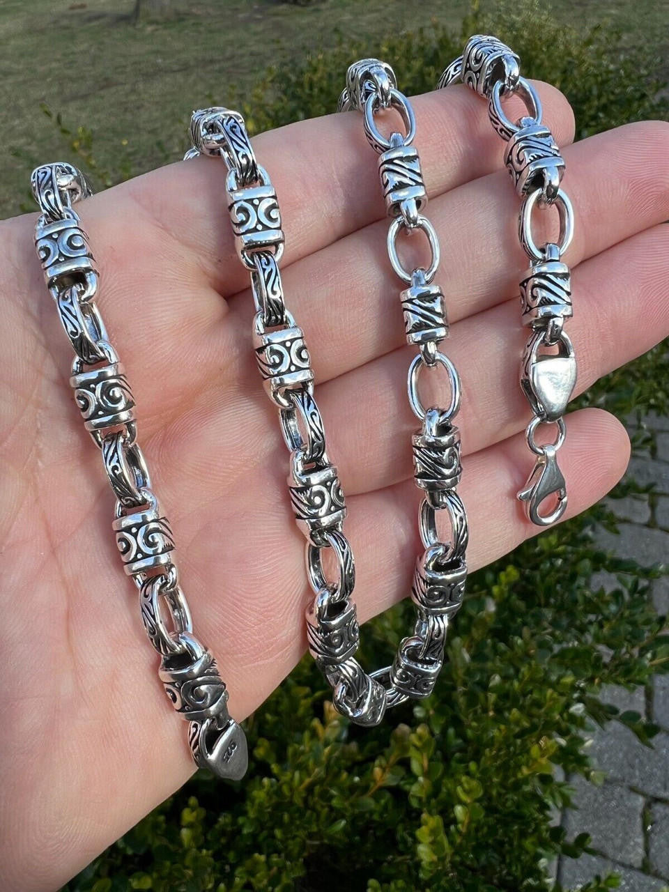 925 Sterling Silver 7mm Tribal Hawaiian Rolo Bar Link Chain Necklace Or Bracelet