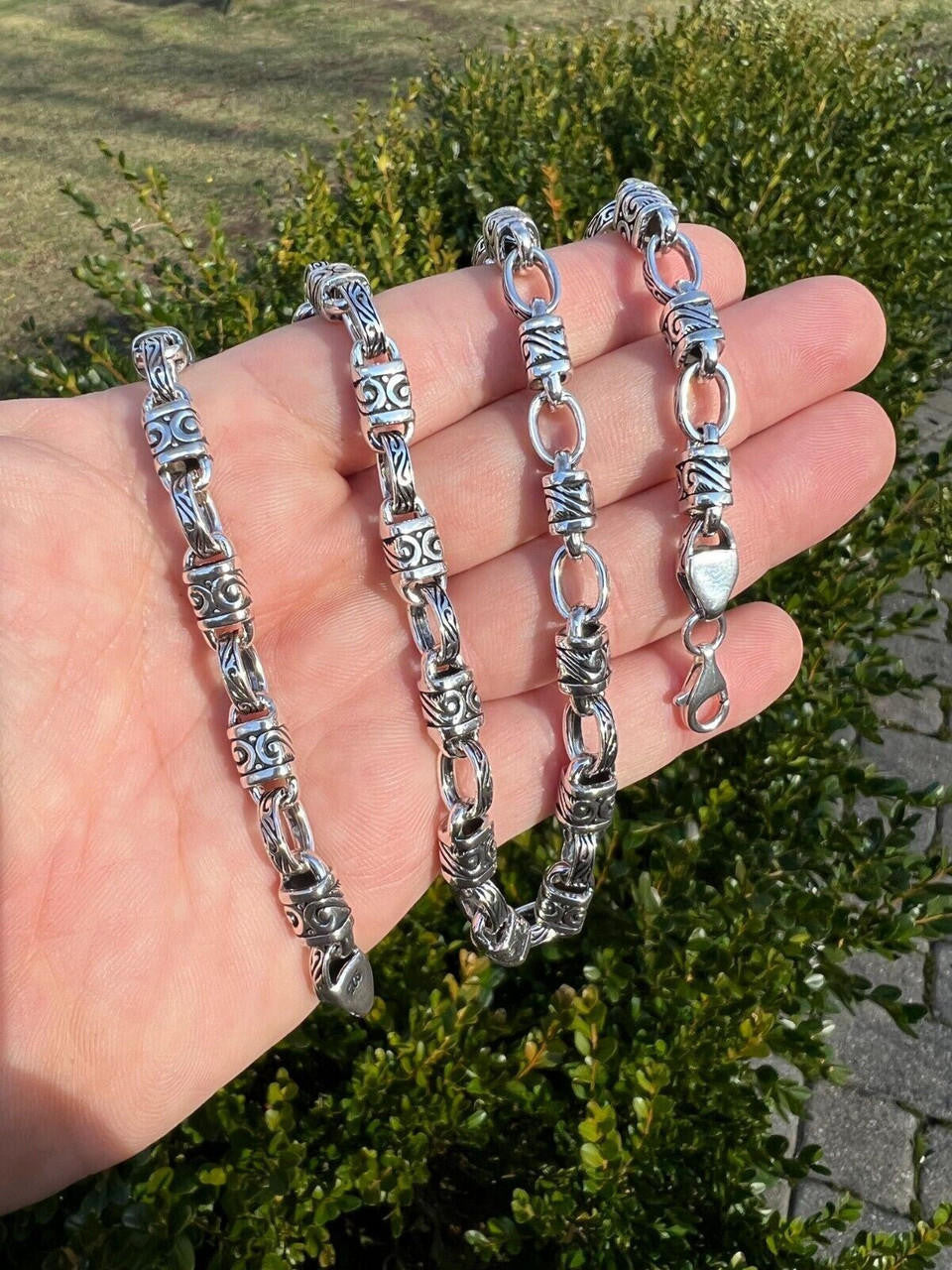 925 Sterling Silver 7mm Tribal Hawaiian Rolo Bar Link Chain Necklace Or Bracelet