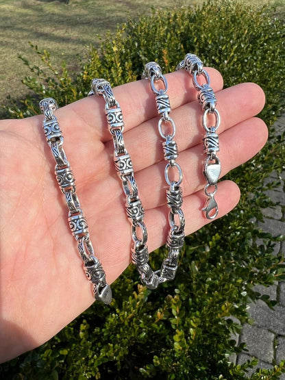 925 Sterling Silver 7mm Tribal Hawaiian Rolo Bar Link Chain Necklace Or Bracelet