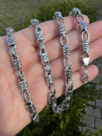 925 Sterling Silver 7mm Tribal Hawaiian Rolo Bar Link Chain Necklace Or Bracelet