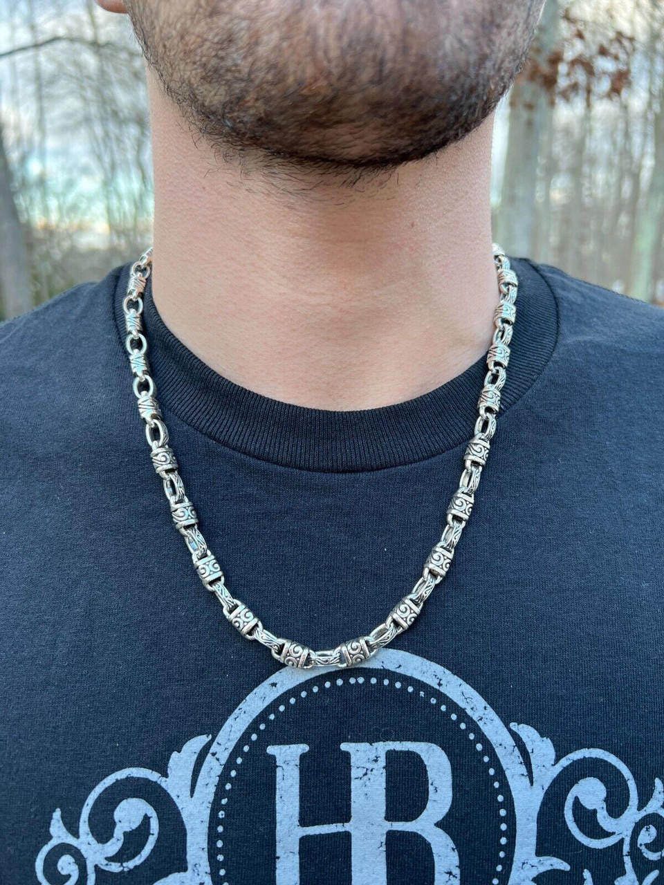 925 Sterling Silver 7mm Tribal Hawaiian Rolo Bar Link Chain Necklace Or Bracelet