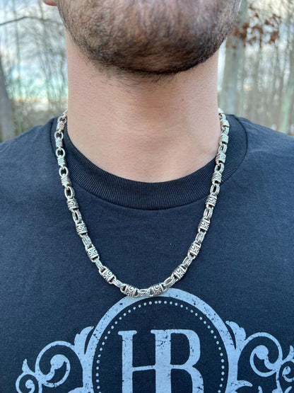 925 Sterling Silver 7mm Tribal Hawaiian Rolo Bar Link Chain Necklace Or Bracelet