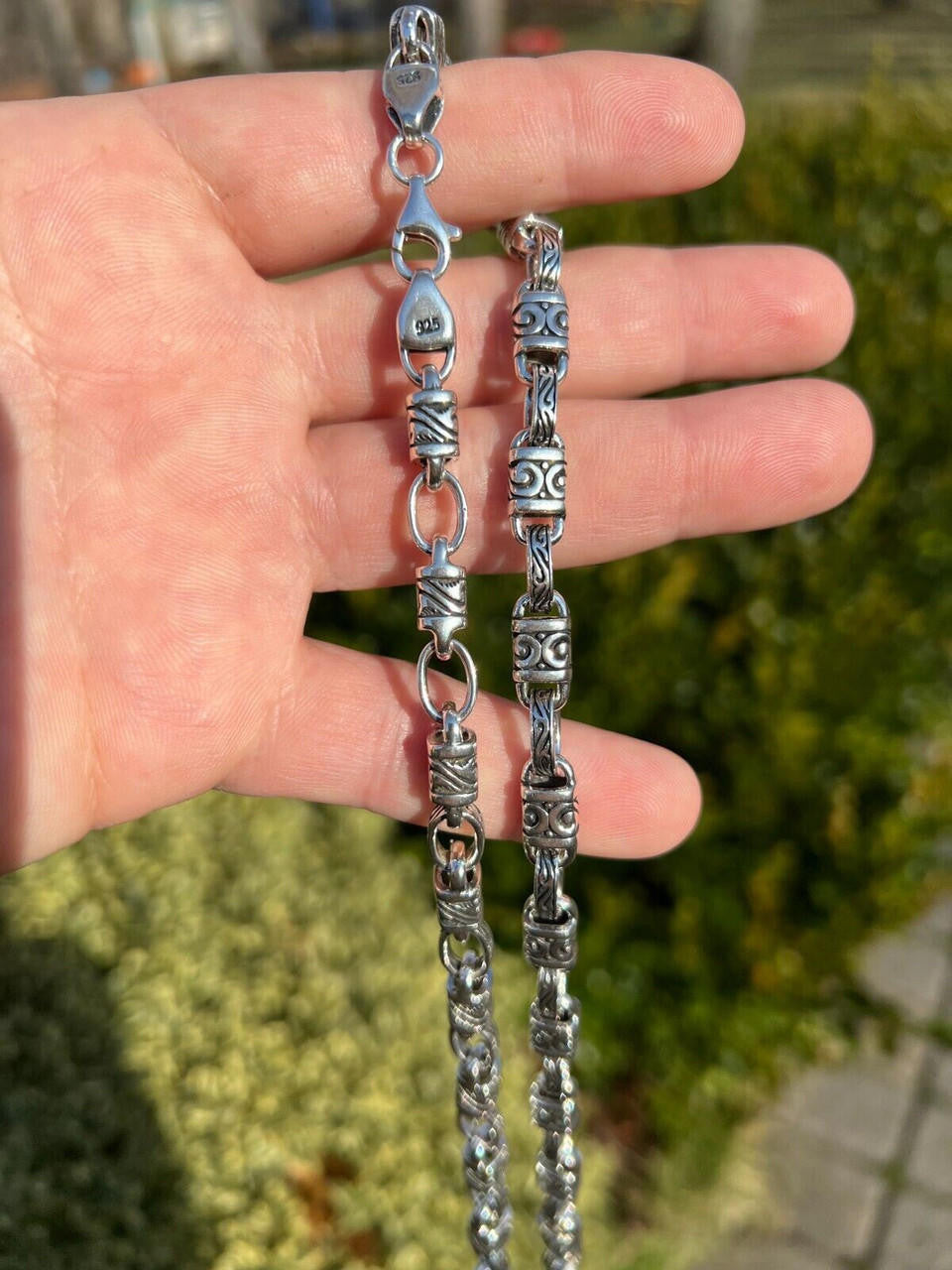 925 Sterling Silver 7mm Tribal Hawaiian Rolo Bar Link Chain Necklace Or Bracelet