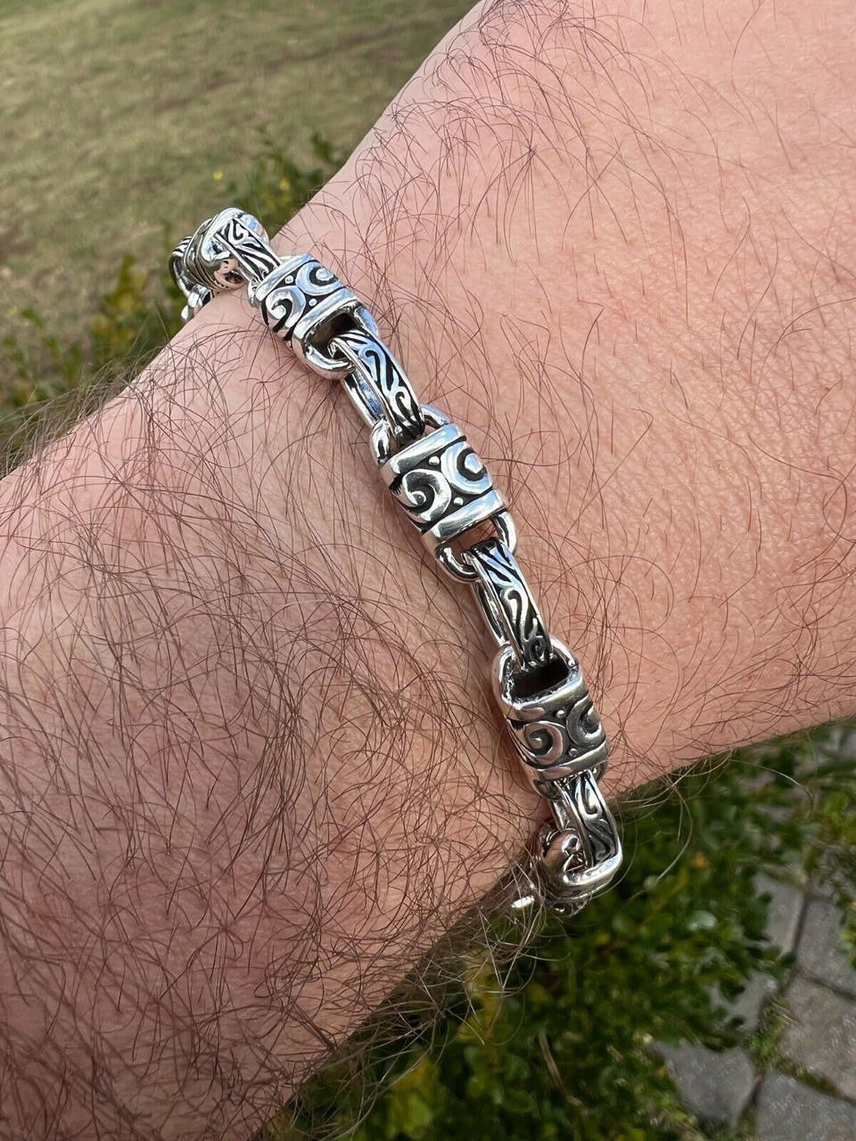 925 Sterling Silver 7mm Tribal Hawaiian Rolo Bar Link Chain Necklace Or Bracelet