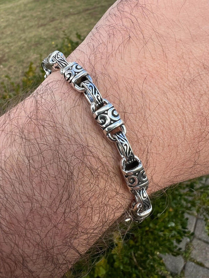 925 Sterling Silver 7mm Tribal Hawaiian Rolo Bar Link Chain Necklace Or Bracelet