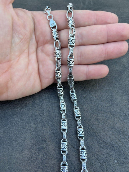 925 Sterling Silver 7mm Tribal Hawaiian Rolo Bar Link Chain Necklace Or Bracelet