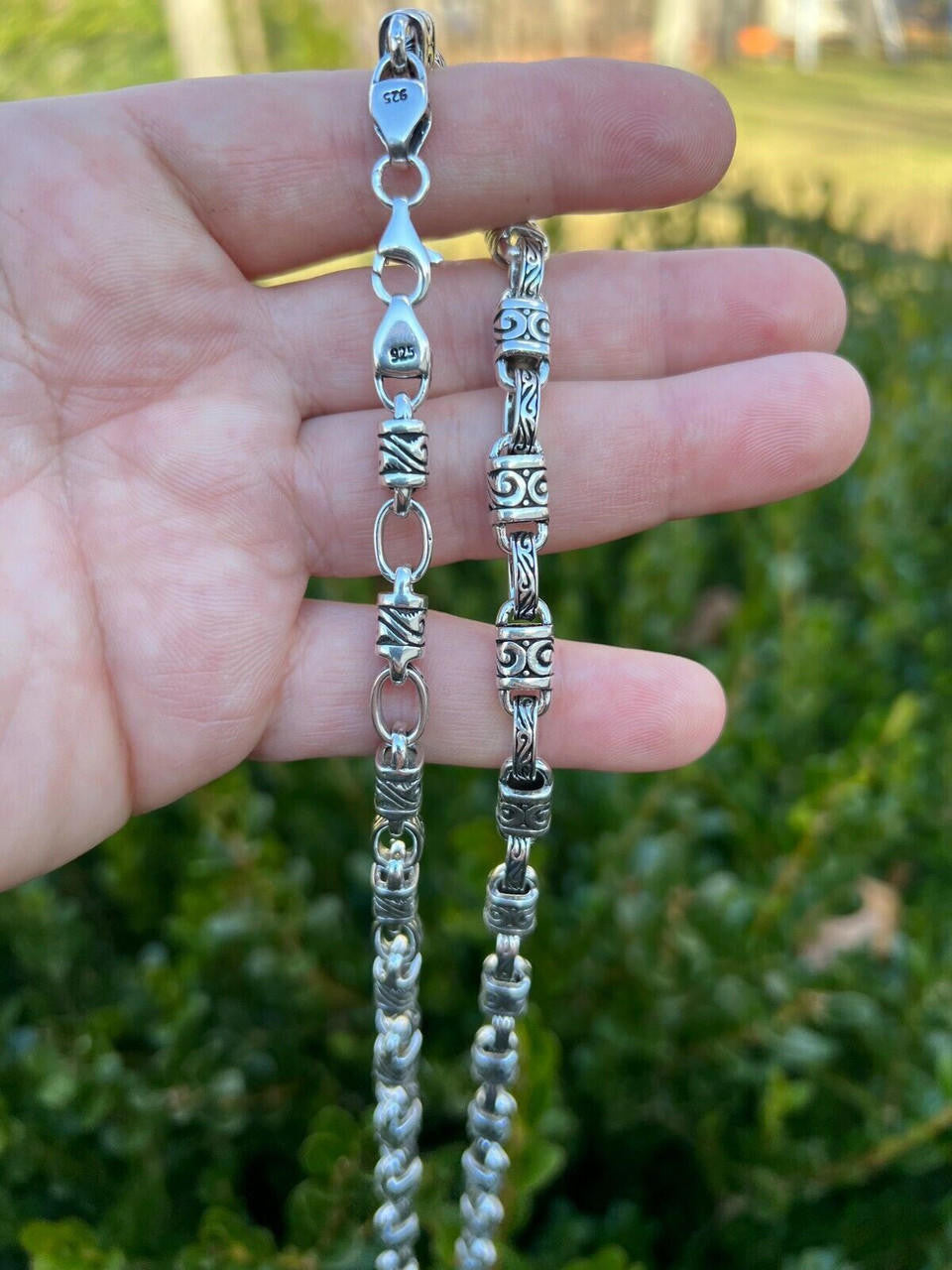 925 Sterling Silver 7mm Tribal Hawaiian Rolo Bar Link Chain Necklace Or Bracelet