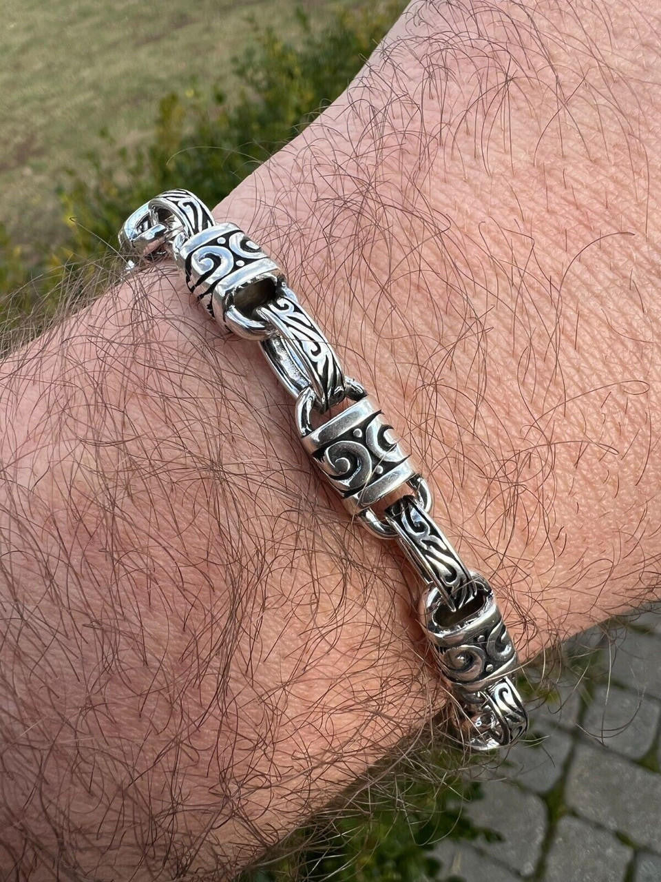 925 Sterling Silver 7mm Tribal Hawaiian Rolo Bar Link Chain Necklace Or Bracelet