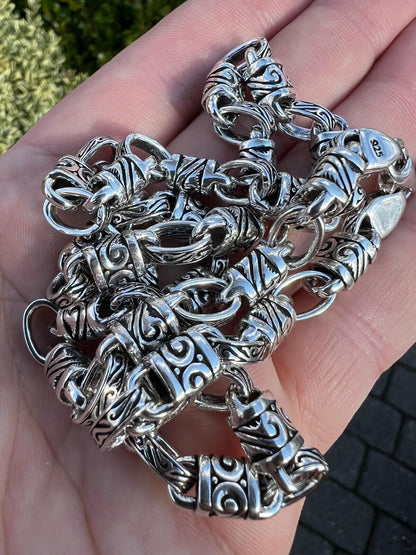 925 Sterling Silver 7mm Tribal Hawaiian Rolo Bar Link Chain Necklace Or Bracelet