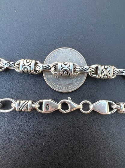 925 Sterling Silver 7mm Tribal Hawaiian Rolo Bar Link Chain Necklace Or Bracelet