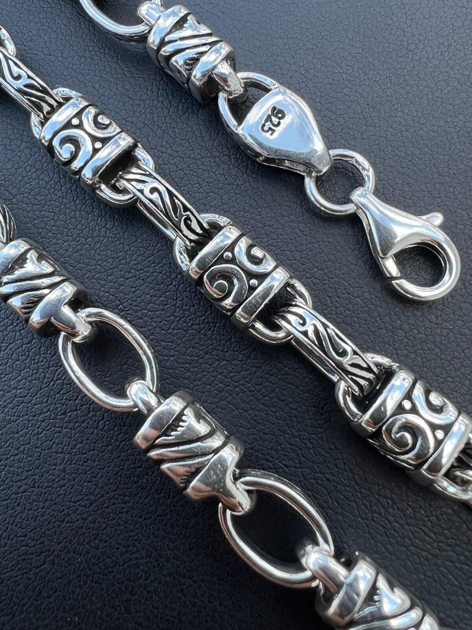 925 Sterling Silver 7mm Tribal Hawaiian Rolo Bar Link Chain Necklace Or Bracelet