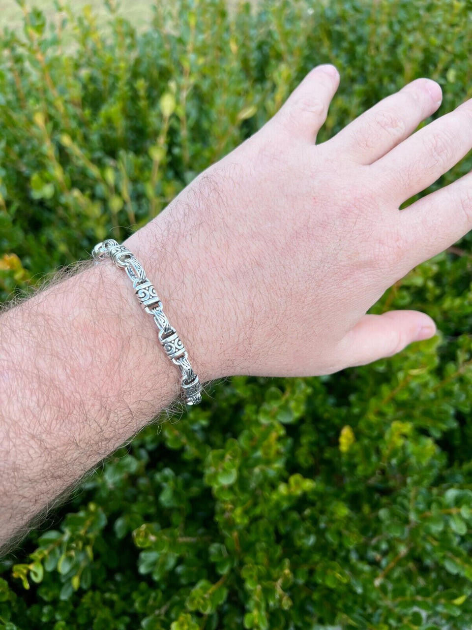 925 Sterling Silver 7mm Tribal Hawaiian Rolo Bar Link Chain Necklace Or Bracelet