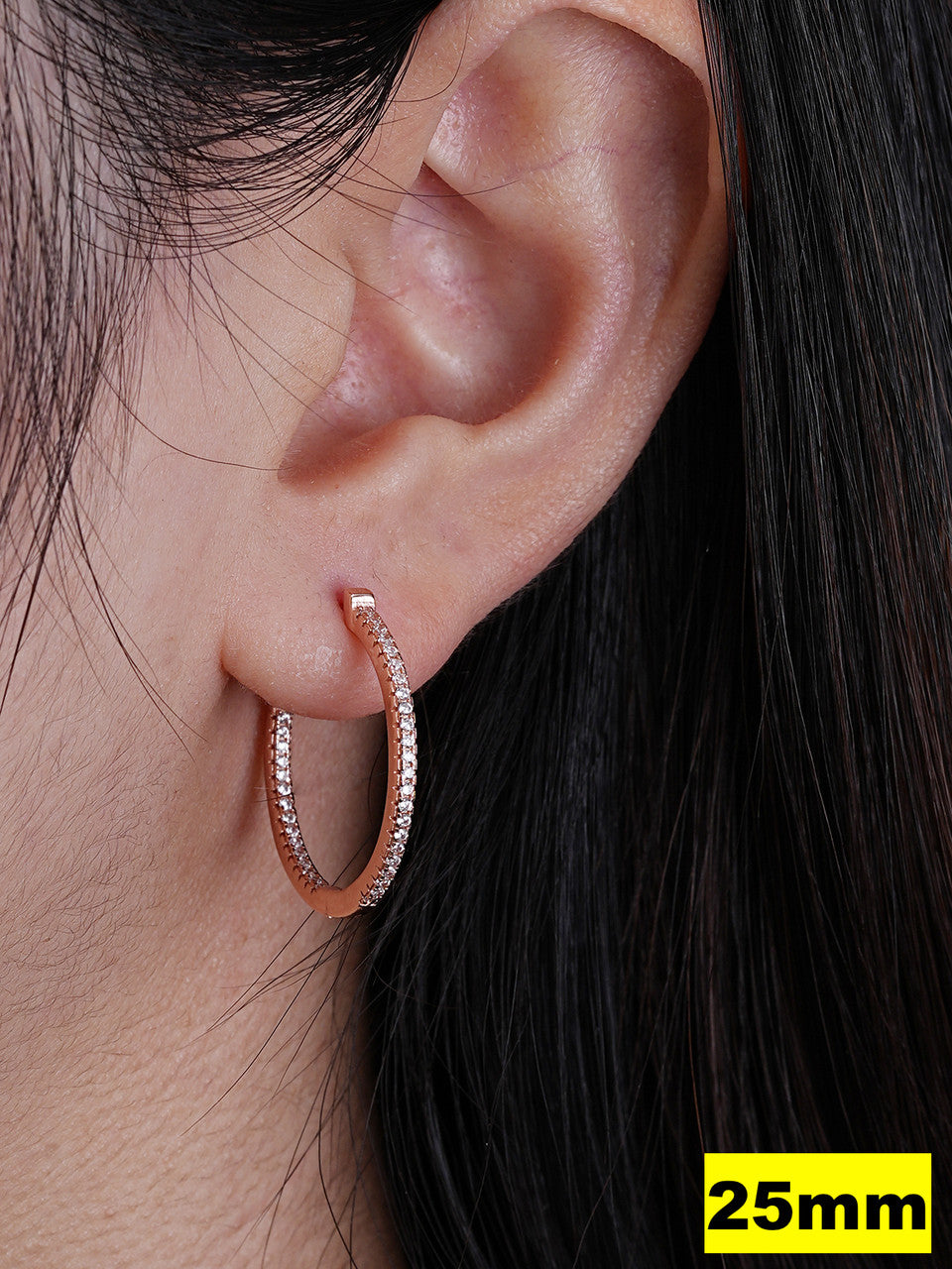 Everyday Classic Endless Inside Out Hoop Earrings - 14k Rose Gold Vermeil 925 Silver - CZ Stones - 18-50mm