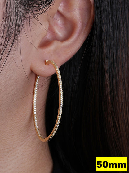 Everyday Classic Endless Inside Out Hoop Earrings - 14k Gold Vermeil 925 Silver - CZ Stones - 18-50mm