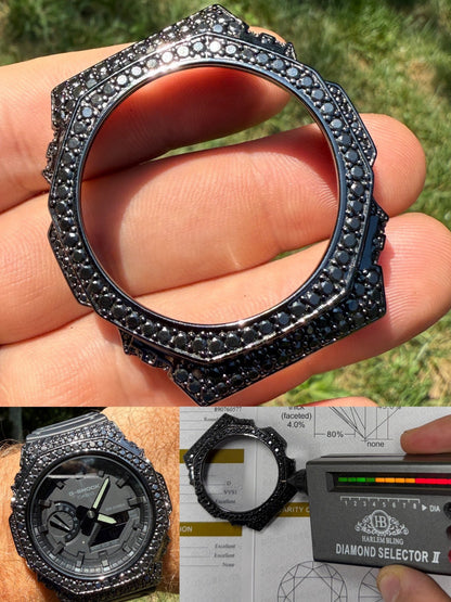BLACK MOISSANITE Real 925 Silver Iced BEZEL Kit For Casio G Shock GA-2100 Watch ICED OUT WATCHES HarlemBling