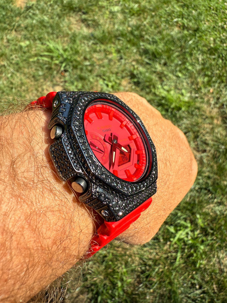 BLACK MOISSANITE Real 925 Silver Iced Red Casio G Shock GA2100 Hip Hop Watch ICED OUT WATCHES HarlemBling