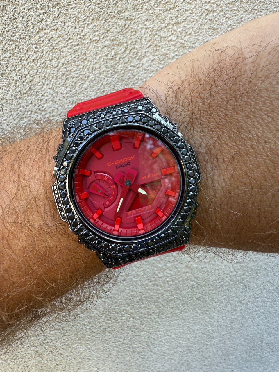 BLACK MOISSANITE Real 925 Silver Iced Red Casio G Shock GA2100 Hip Hop Watch ICED OUT WATCHES HarlemBling