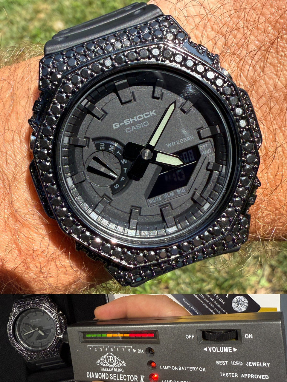 BLACK MOISSANITE Real Black 925 Silver Iced Casio G Shock GA2100 Hip Hop Watch ICED OUT WATCHES HarlemBling