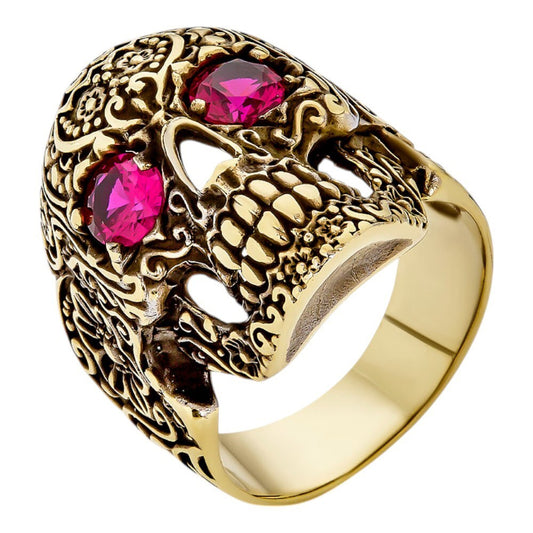 Calavera Day Of Dead Sugar Skull & Roses Ring W. Eyes 14k Gold Over 925 Silver Imported from eBay HarlemBling