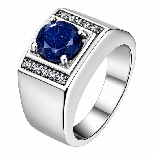 MOISSANITE Monarch Ring - 925 Silver - Genuine Blue Sapphire Stone