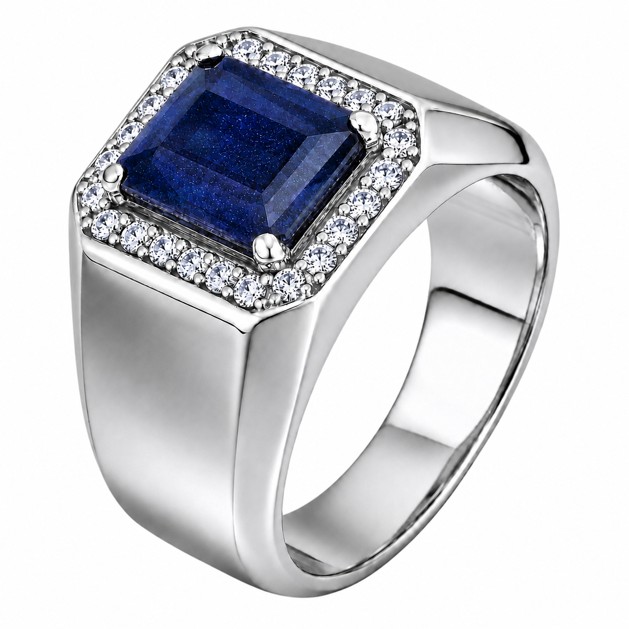 MOISSANITE Cardinal Crown Ring - 925 Silver - Genuine Blue Sapphire Stone
