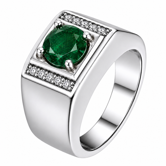 MOISSANITE Monarch Ring - 925 Silver - Genuine Green Emerald Stone