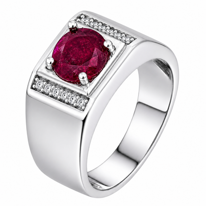 MOISSANITE Monarch Ring - 925 Silver - Genuine Red Ruby Stone