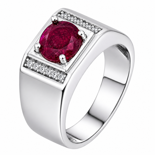 MOISSANITE Monarch Ring - 925 Silver - Genuine Red Ruby Stone