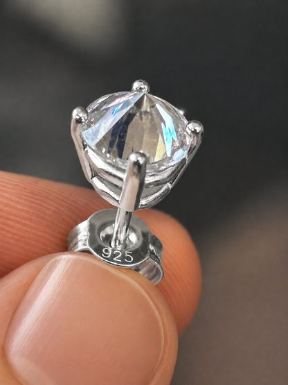 MOISSANITE Upside Down Reverse Set Pushback Stud Earrings - 925 Silver - 5mm-8mm - 1-4ct