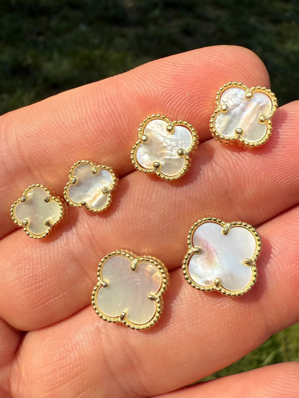 Clover Earrings Real 14k Gold Vermeil 925 Silver & Mother Of Pearl 8mm-12mm Imported from eBay HarlemBling