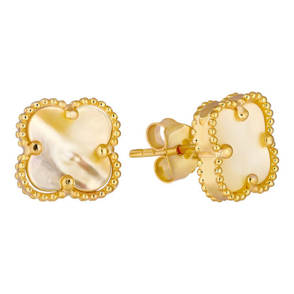 Clover Earrings Real 14k Gold Vermeil 925 Silver & Mother Of Pearl 8mm-12mm Imported from eBay HarlemBling