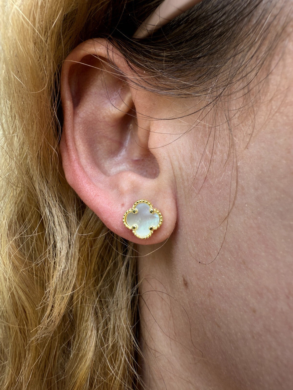 Clover Earrings Real 14k Gold Vermeil 925 Silver & Mother Of Pearl 8mm-12mm Imported from eBay HarlemBling