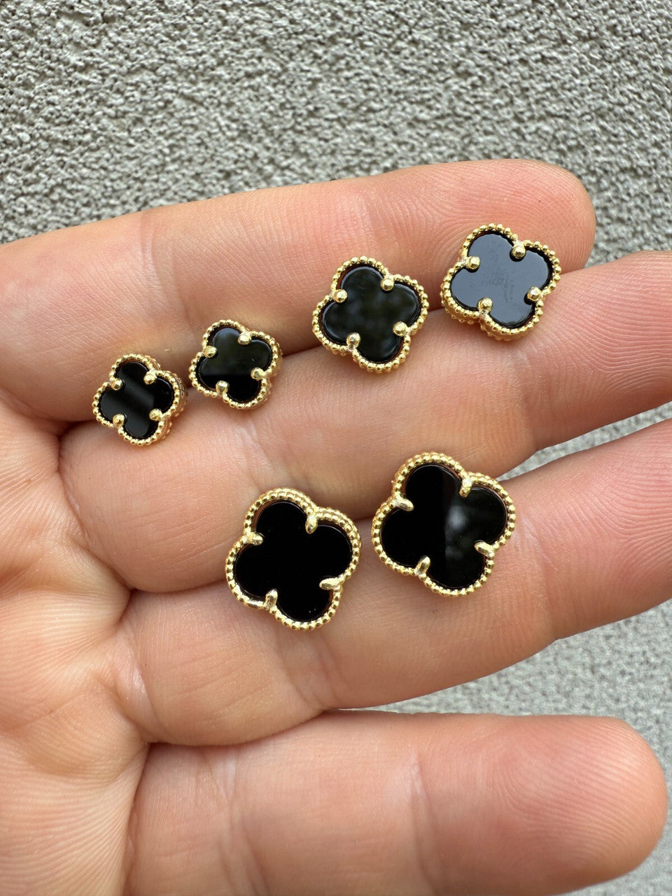 Clover Earrings Real 14k Gold Vermeil 925 Sterling Silver & Black Onyx 8mm-12mm Imported from eBay HarlemBling