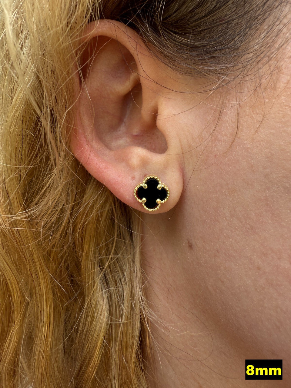 Clover Earrings Real 14k Gold Vermeil 925 Sterling Silver & Black Onyx 8mm-12mm Imported from eBay HarlemBling
