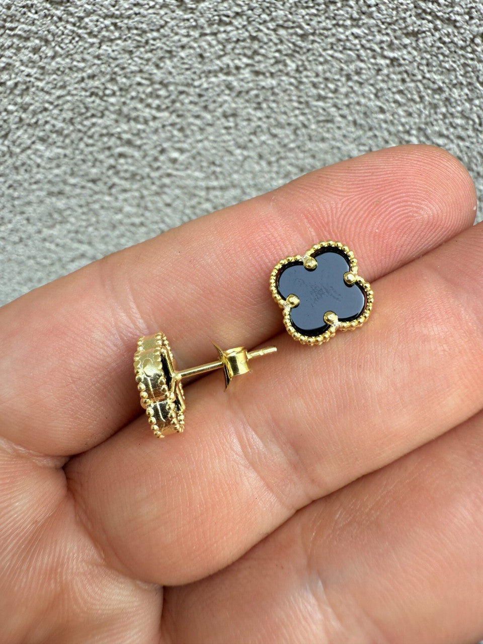 Clover Earrings Real 14k Gold Vermeil 925 Sterling Silver & Black Onyx 8mm-12mm Imported from eBay HarlemBling