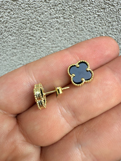 Clover Earrings Real 14k Gold Vermeil 925 Sterling Silver & Black Onyx 8mm-12mm Imported from eBay HarlemBling