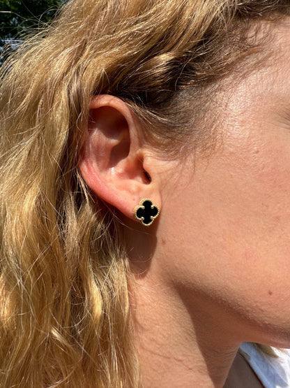 Clover Earrings Real 14k Gold Vermeil 925 Sterling Silver & Black Onyx 8mm-12mm Imported from eBay HarlemBling