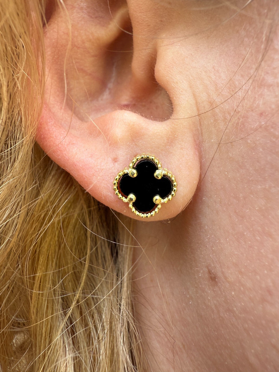 Clover Earrings Real 14k Gold Vermeil 925 Sterling Silver & Black Onyx 8mm-12mm Imported from eBay HarlemBling