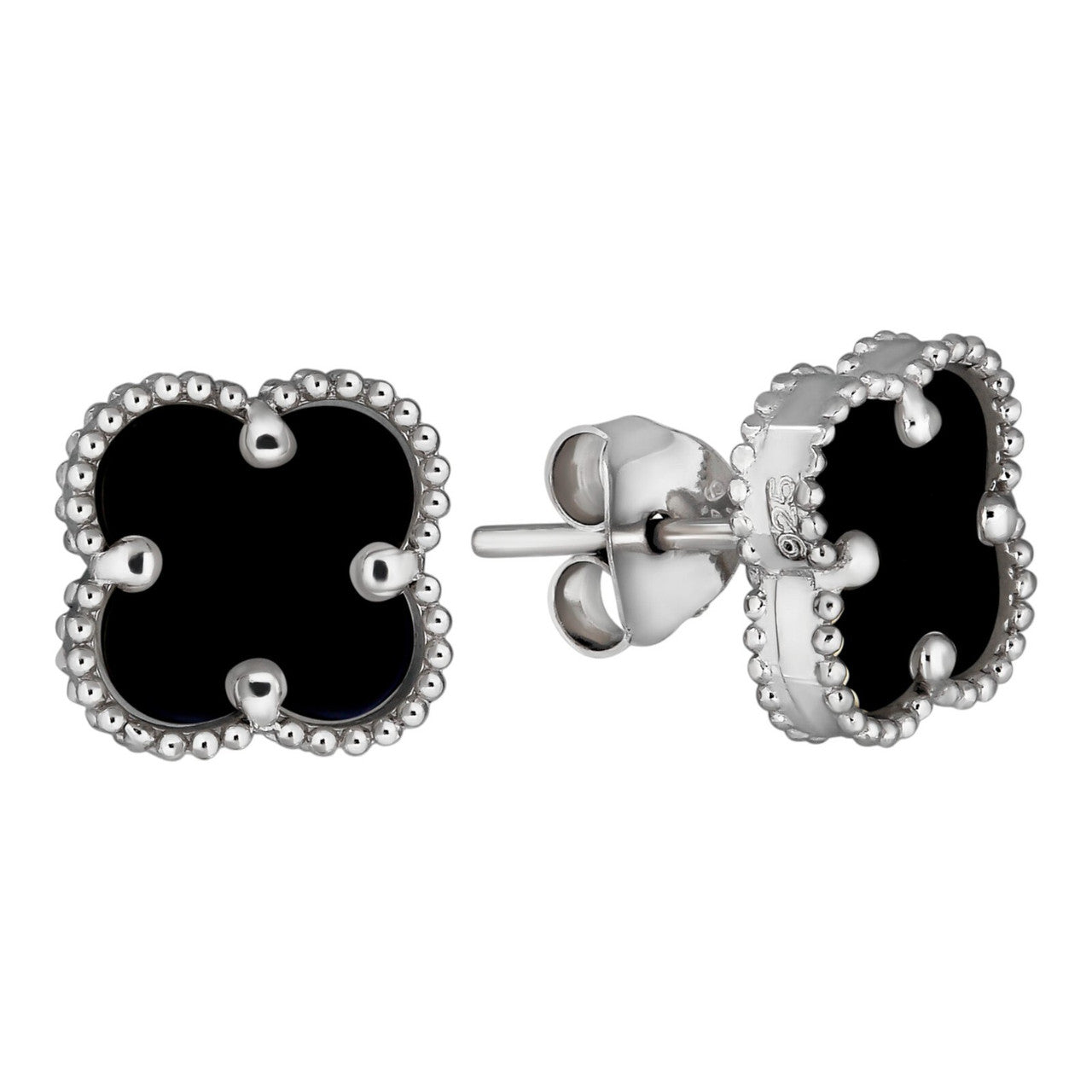 Clover Earrings Real 925 Sterling Silver & Black Onyx Gemstone 8mm-12mm Flower Imported from eBay HarlemBling