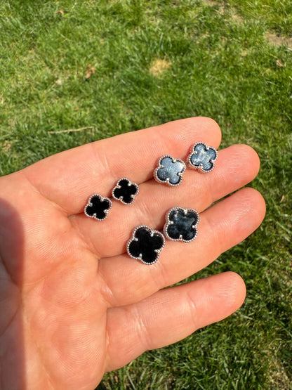 Clover Earrings Real 925 Sterling Silver & Black Onyx Gemstone 8mm-12mm Flower Imported from eBay HarlemBling