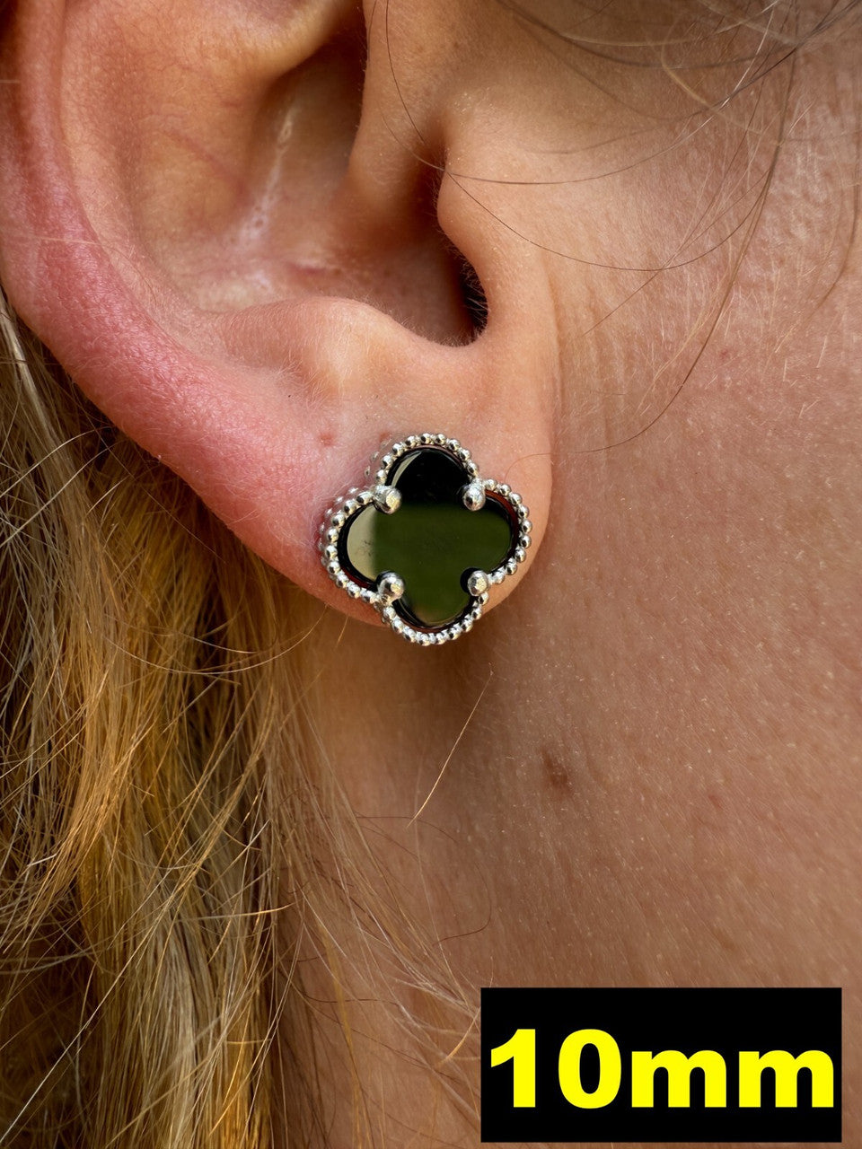 Clover Earrings Real 925 Sterling Silver & Black Onyx Gemstone 8mm-12mm Flower Imported from eBay HarlemBling